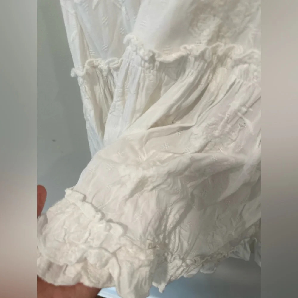 DEAR JOHN MELODIE TIERED RUFFLE DRESS PEARLED IVORY FLORAL EMBROIDEY  XS 1307 - Picture 9 of 14